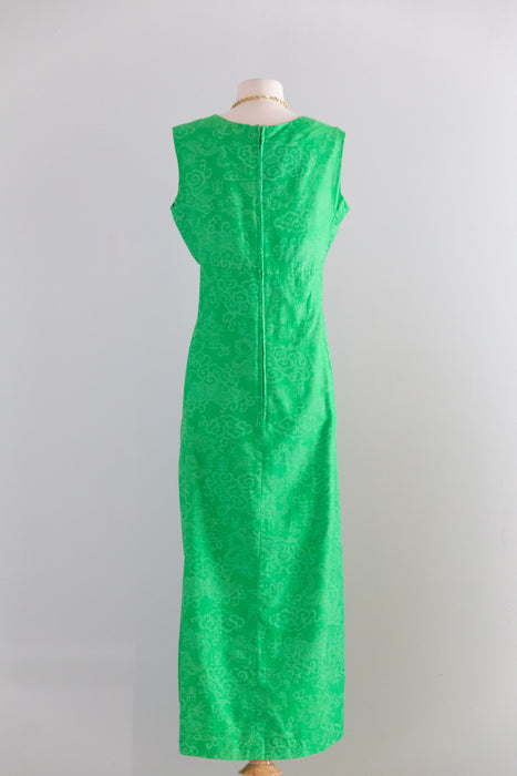 Fabulous 1960's Dragon Print Cotton Maxi Dress By Evelyn Pearson / ML