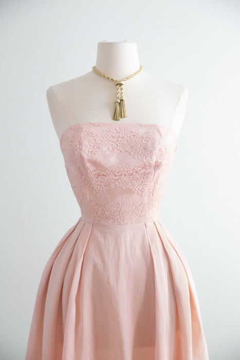 Beautiful 1950's Ballet Pink Strapless Party Dress By Bess Myerson For Nat Lynn / XS