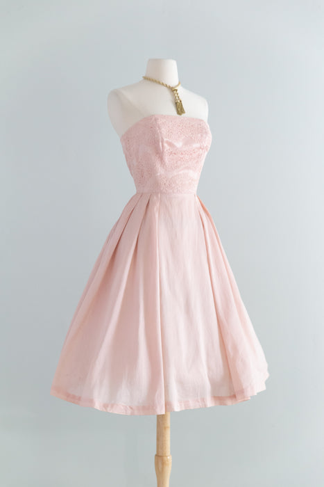 Beautiful 1950's Ballet Pink Strapless Party Dress By Bess Myerson For Nat Lynn / XS