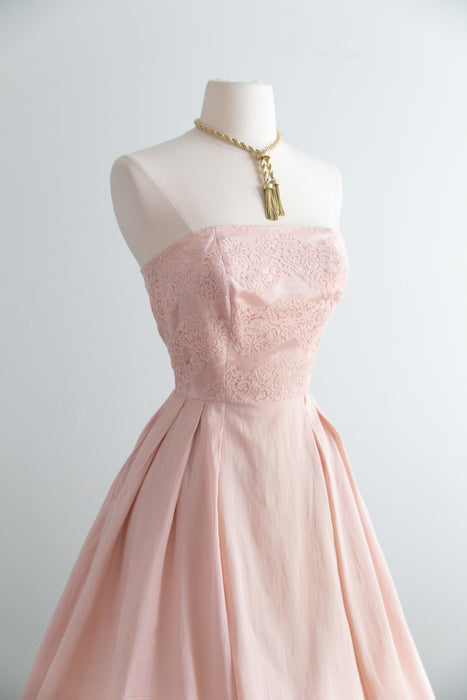 Beautiful 1950's Ballet Pink Strapless Party Dress By Bess Myerson For Nat Lynn / XS