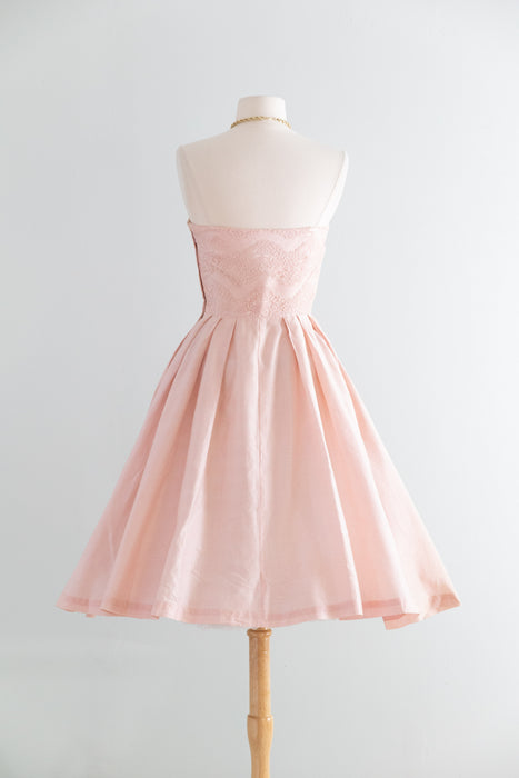 Beautiful 1950's Ballet Pink Strapless Party Dress By Bess Myerson For Nat Lynn / XS