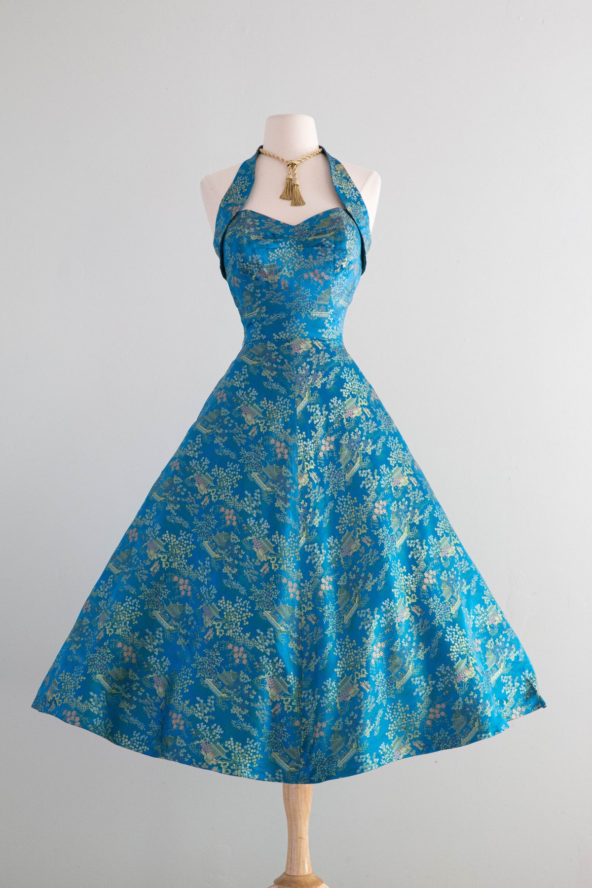 Spectacular 1950's Tiana Pittelle Hawaiian Halter Dress In Sapphire Ch – Xtabay Vintage