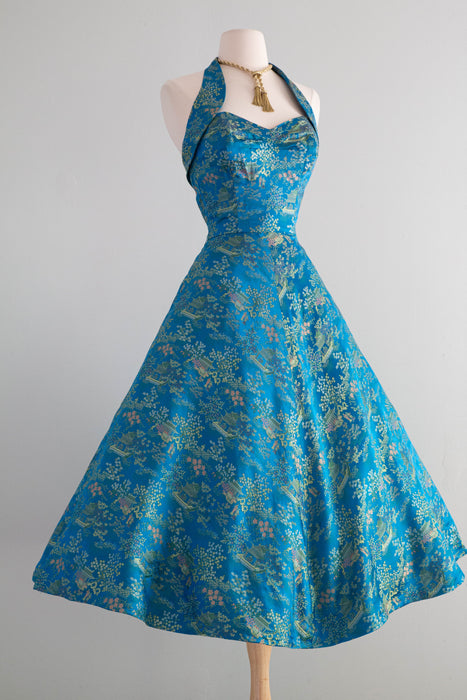 Spectacular 1950's Tiana Pittelle Hawaiian Halter Dress In Sapphire Ch – Xtabay Vintage