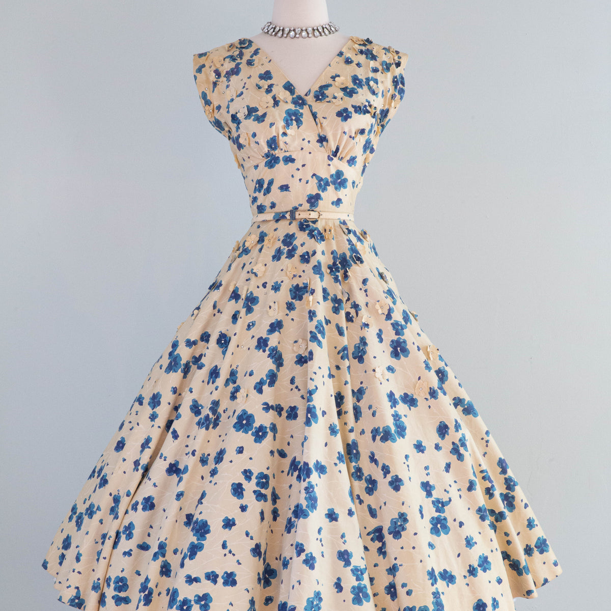 Spectacular 1950's Polished Cotton Floral Print Party Dress By Bramson –  Xtabay Vintage