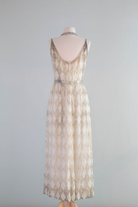 Exquisite 1960's Countess Alexandra Fully Beaded Diamond Evening Gown / SM