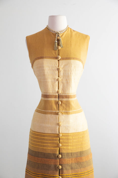 Radiant 1970's Hand Loomed Column Dress in Golden Earth Tones by The Clothes Horse / S