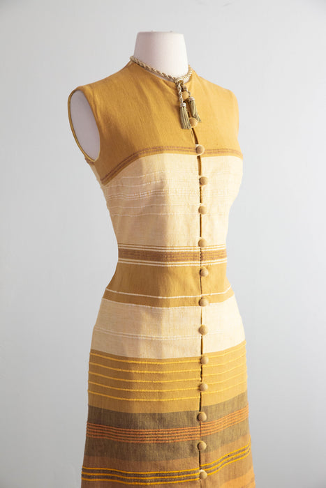 Radiant 1970's Hand Loomed Column Dress in Golden Earth Tones by The Clothes Horse / S