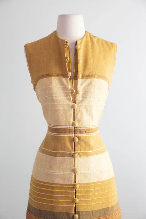 Radiant 1970's Hand Loomed Column Dress in Golden Earth Tones by The Clothes Horse / S