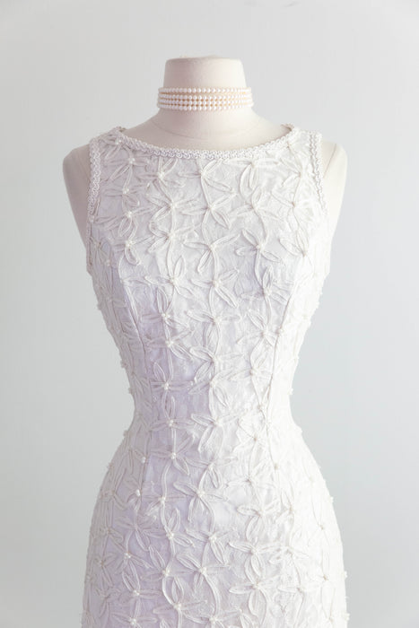 Stunning 1990's Pearl Embellished Ivory Sheath Gown / Small