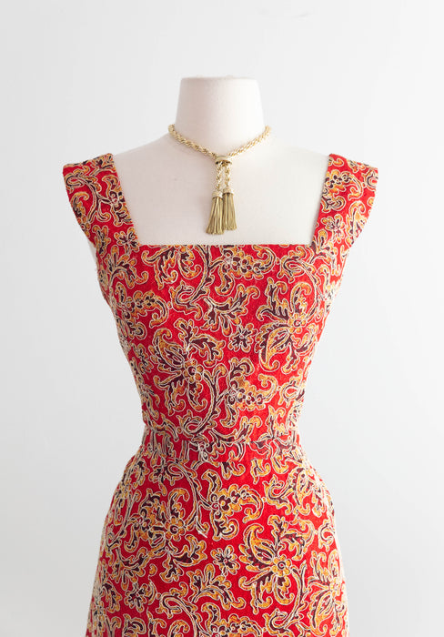 Glamorous Late 1950's Christian Dior Originals Scarlet Demi Couture Corded Lace Cocktail Dress & Matching Jacket / SM