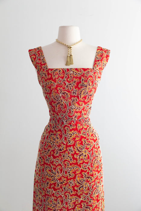 Glamorous Late 1950's Christian Dior Originals Scarlet Demi Couture Corded Lace Cocktail Dress & Matching Jacket / SM