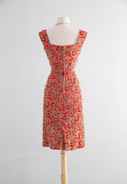 Glamorous Late 1950's Christian Dior Originals Scarlet Demi Couture Corded Lace Cocktail Dress & Matching Jacket / SM