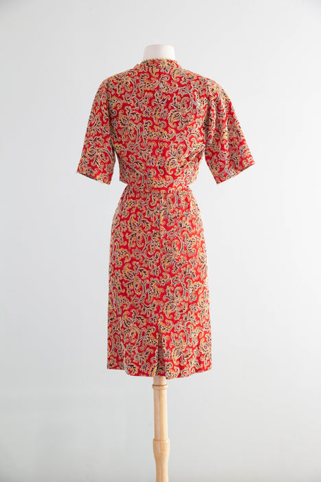 Glamorous Late 1950's Christian Dior Originals Scarlet Demi Couture Corded Lace Cocktail Dress & Matching Jacket / SM