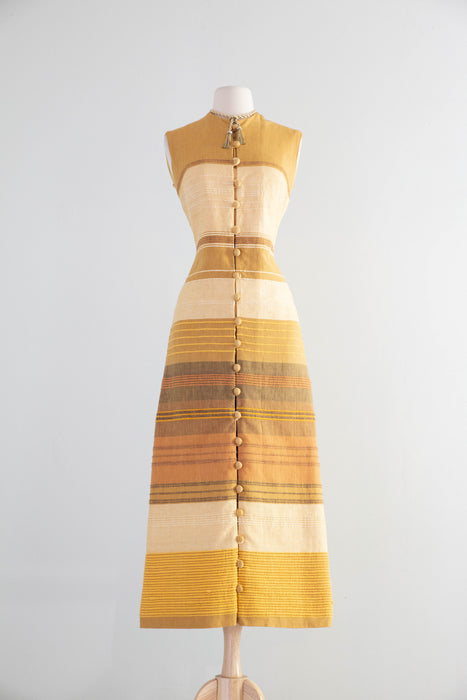 Radiant 1970's Hand Loomed Column Dress in Golden Earth Tones by The Clothes Horse / S