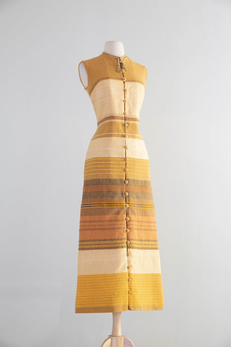 Radiant 1970's Hand Loomed Column Dress in Golden Earth Tones by The Clothes Horse / S