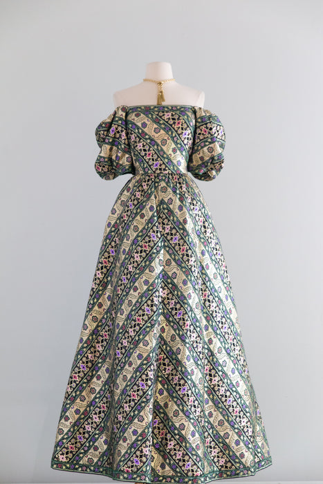 Spectacular Vintage Leonard Paris Metallic Brocade Evening Gown / S