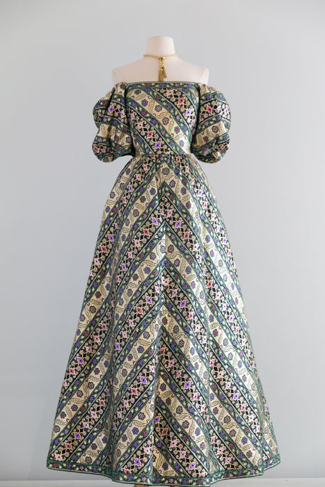 Spectacular Vintage Leonard Paris Metallic Brocade Evening Gown / S