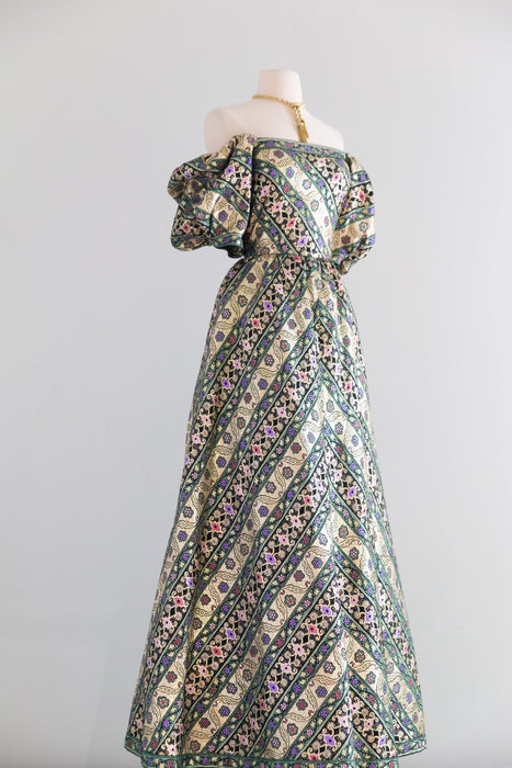 Spectacular Vintage Leonard Paris Metallic Brocade Evening Gown / S