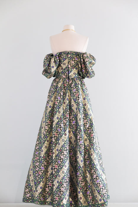Spectacular Vintage Leonard Paris Metallic Brocade Evening Gown / S