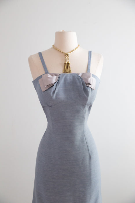 Adorable 1950's Blue Wiggle Dress With Bow & Matching Jacket / S