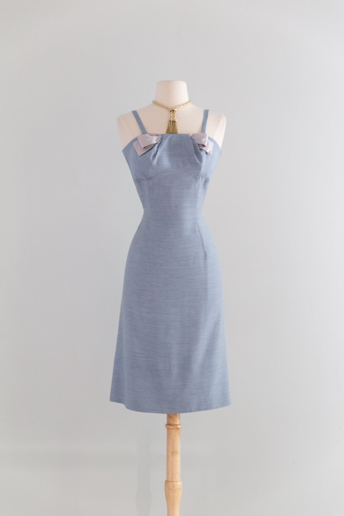 Adorable 1950's Blue Wiggle Dress With Bow & Matching Jacket / S