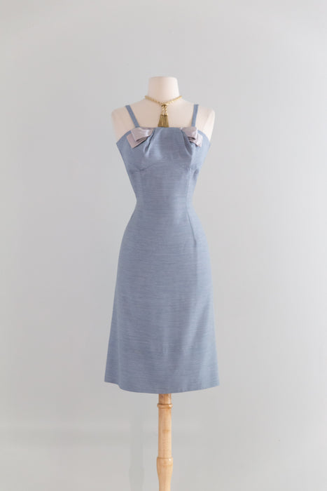 Adorable 1950's Blue Wiggle Dress With Bow & Matching Jacket / S
