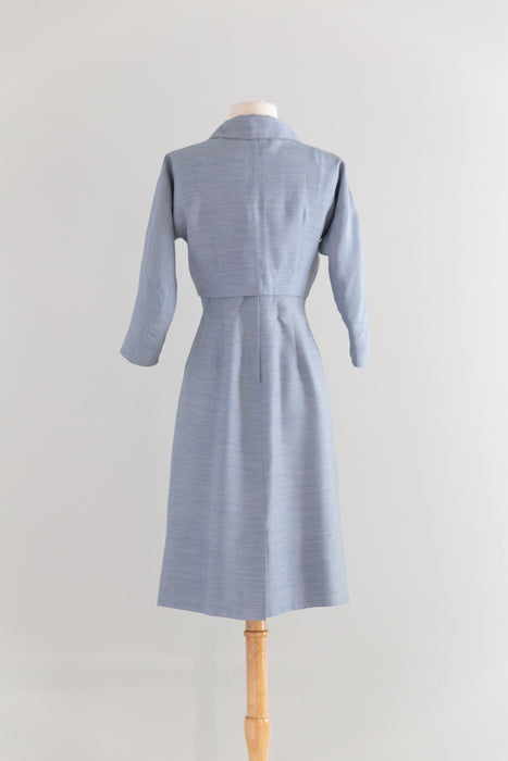Adorable 1950's Blue Wiggle Dress With Bow & Matching Jacket / S