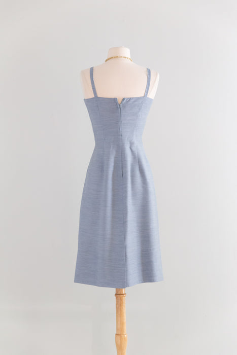 Adorable 1950's Blue Wiggle Dress With Bow & Matching Jacket / S