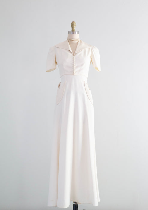 Beautiful 1930's Ivory Halter Bridal Gown With Matching Jacket / Small