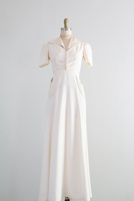 Beautiful 1930's Ivory Halter Bridal Gown With Matching Jacket / Small