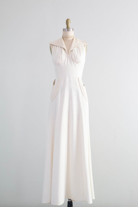 Beautiful 1930's Ivory Halter Bridal Gown With Matching Jacket / Small