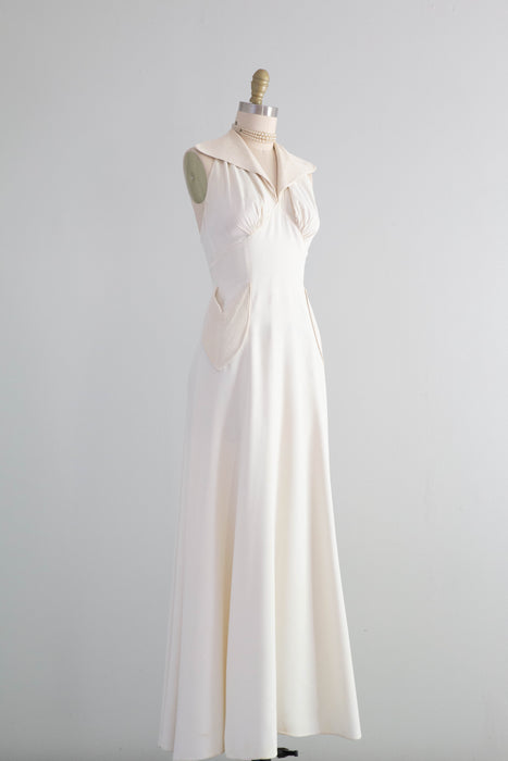 Beautiful 1930's Ivory Halter Bridal Gown With Matching Jacket / Small