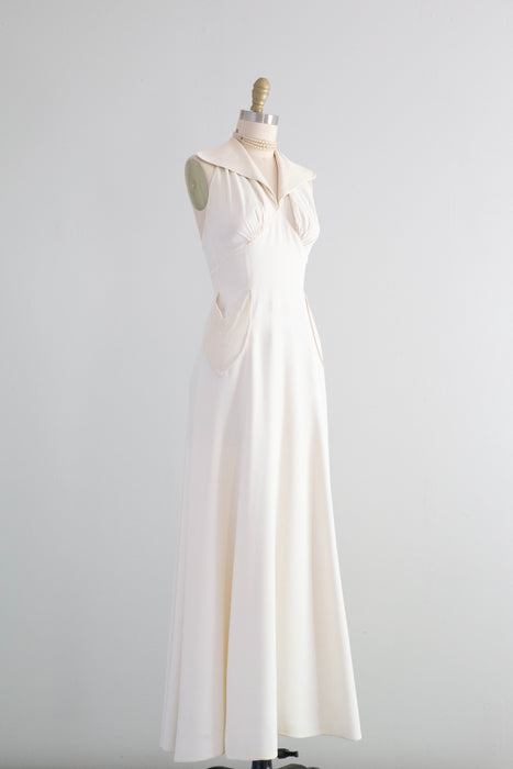 Beautiful 1930's Ivory Halter Bridal Gown With Matching Jacket / Small