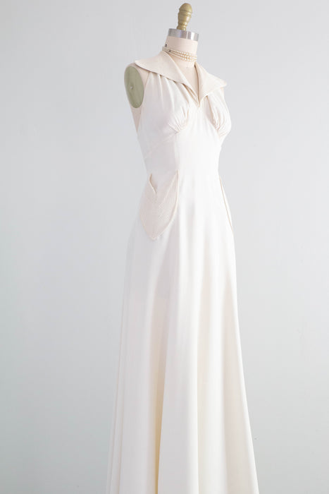 Beautiful 1930's Ivory Halter Bridal Gown With Matching Jacket / Small