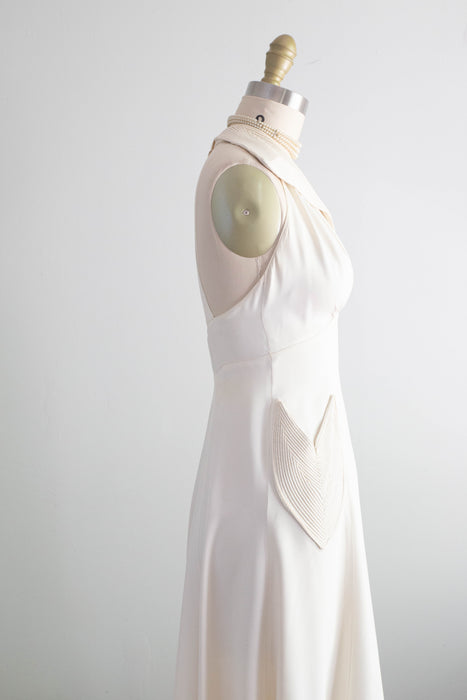 Beautiful 1930's Ivory Halter Bridal Gown With Matching Jacket / Small