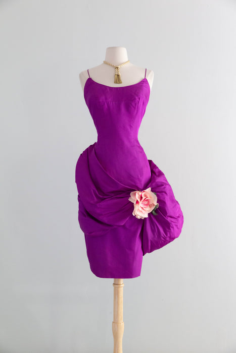 Show-stopping 1950's Shocking Violet Silk Cocktail Dress By Mr. Blackwell / SM