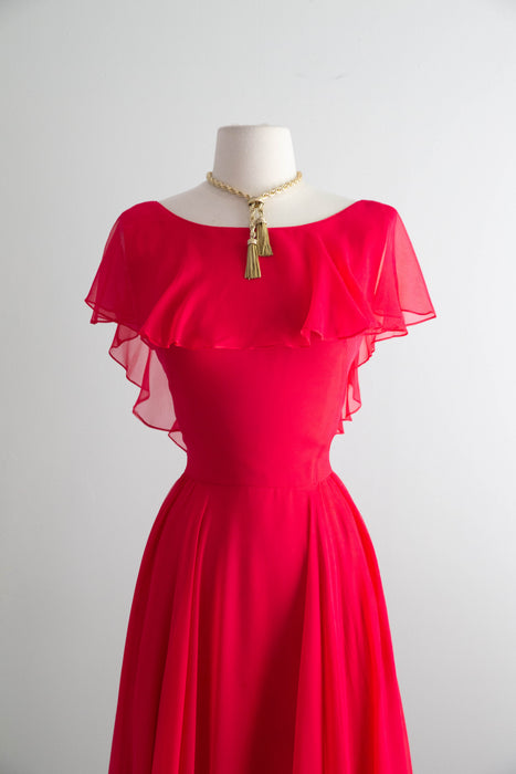Fabulous Early 1960's Camellia Pink Silk Chiffon Party Dress By Shannon Rodgers / SM