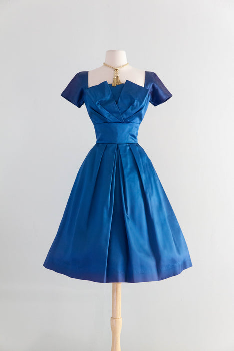 Gorgeous 1950's Sapphire Blue Satin Party Dress / Small Xtabay Vintage Gorgeous 1950's Sapphire Blue Satin Party Dress / Small Xtabay Vintage