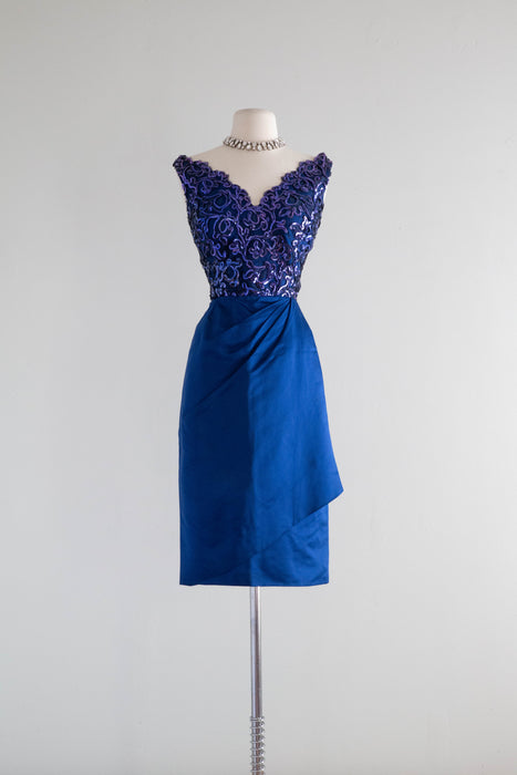 Stunning 1950's Ceil Chapman Cocktail Dress in Sapphire Blue / SM