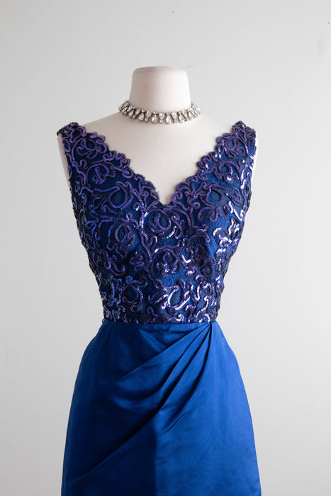 Stunning 1950's Ceil Chapman Cocktail Dress in Sapphire Blue / SM