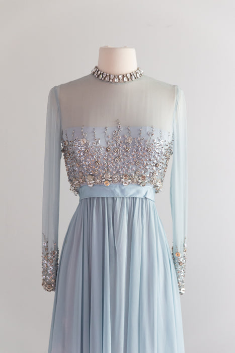 Stunning 1960's Malcolm Starr Powder Blue Silk Chiffon Evening Gown / XS