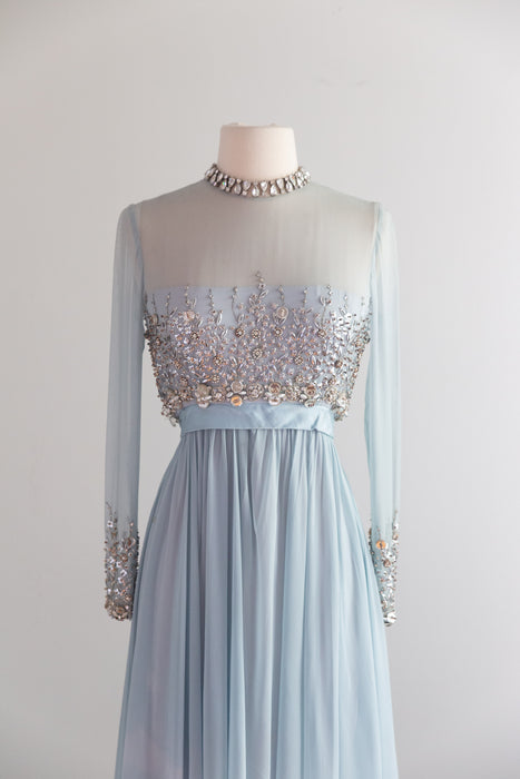 Stunning 1960's Malcolm Starr Powder Blue Silk Chiffon Evening Gown / XS