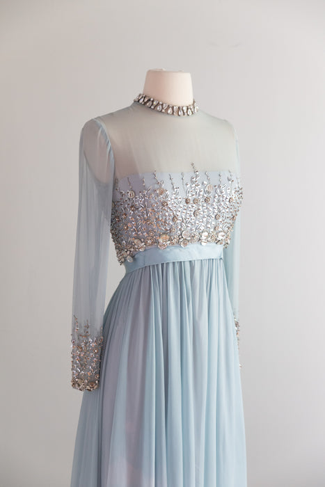 Stunning 1960's Malcolm Starr Powder Blue Silk Chiffon Evening Gown / XS