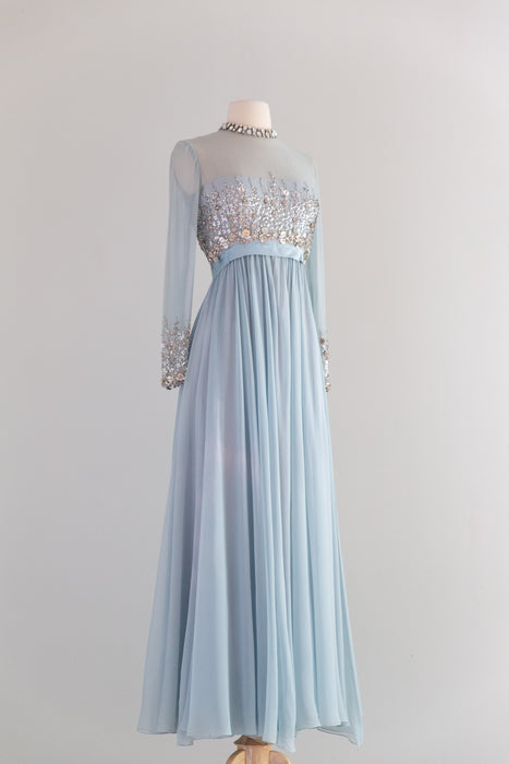 Stunning 1960's Malcolm Starr Powder Blue Silk Chiffon Evening Gown / XS
