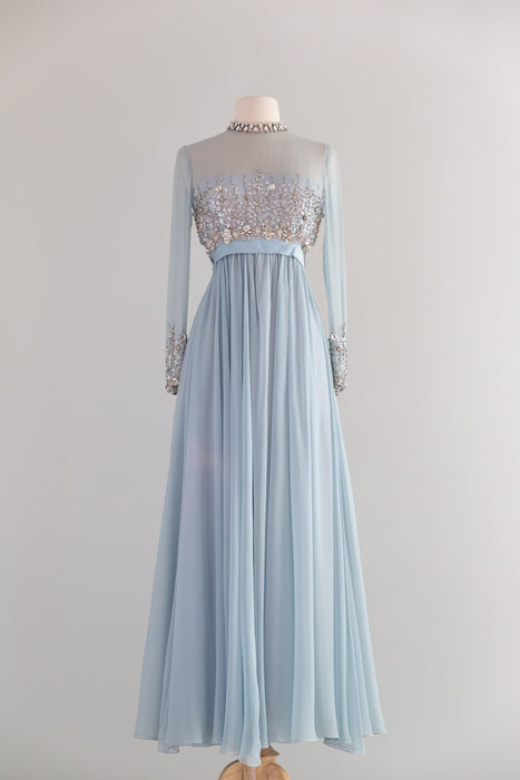 Stunning 1960's Malcolm Starr Powder Blue Silk Chiffon Evening Gown / XS