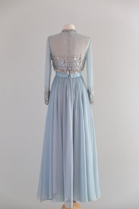 Stunning 1960's Malcolm Starr Powder Blue Silk Chiffon Evening Gown / XS