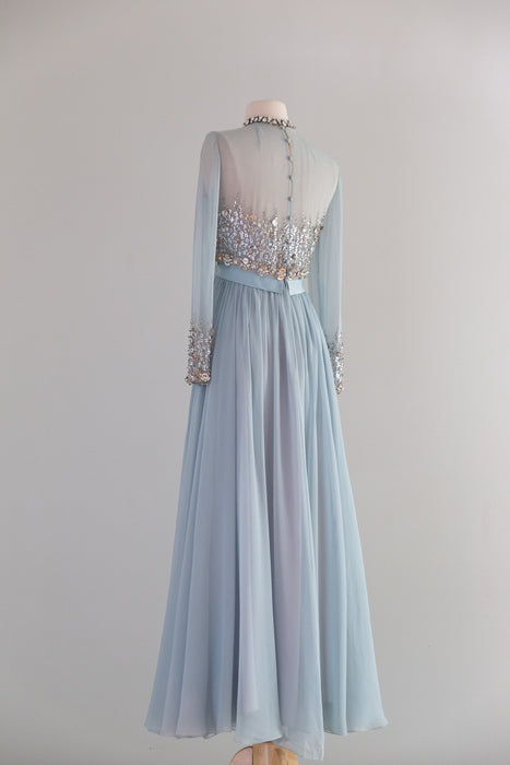 Stunning 1960's Malcolm Starr Powder Blue Silk Chiffon Evening Gown / XS