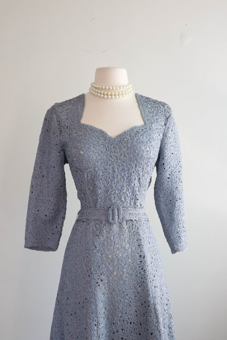 Elegant 1940's Soutache Dress in Periwinkle Blue / Large