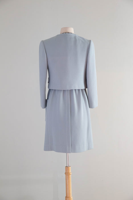 Iconic 1960's Powder Blue Wool Dress & Matching Jacket Set By Ginala / S