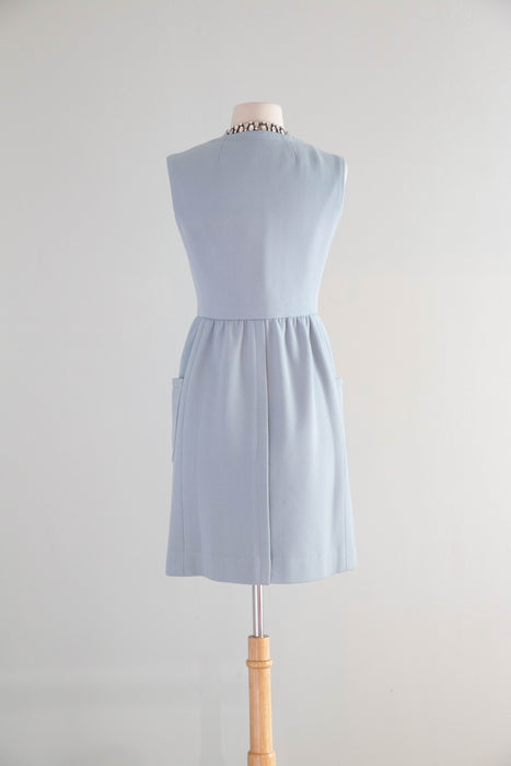 Iconic 1960's Powder Blue Wool Dress & Matching Jacket Set By Ginala / S